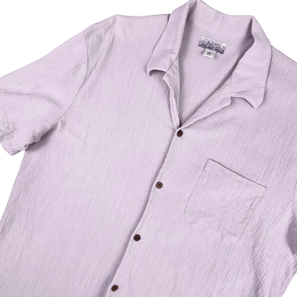 Ocean Coast Button Up Shirt Mens Large Gray Cotton Gauze Camp Resortwear